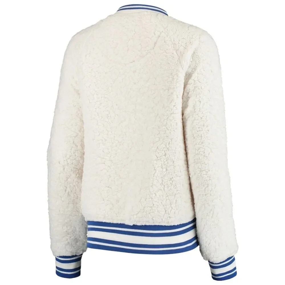 New Era New York Giants Cream Athletic Sherpa Full-Zip Bomber Jacket Women’s Med - Picture 3 of 13